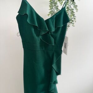 Green Asymmetrical Ruffled Sheath Mini Dress